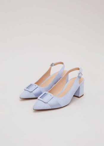 Phase Eight Suede Buckle Block Heels Blue Australia | SU7310249